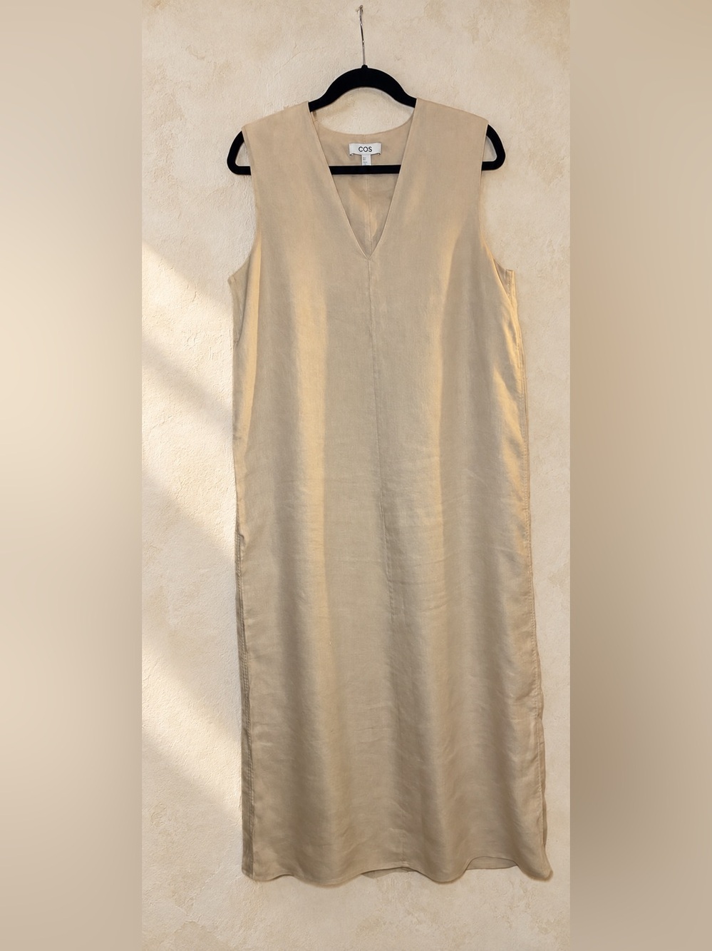COS V-Neck Linen-Blend Maxi Dress Beige US 8 Minimalist Coastal
